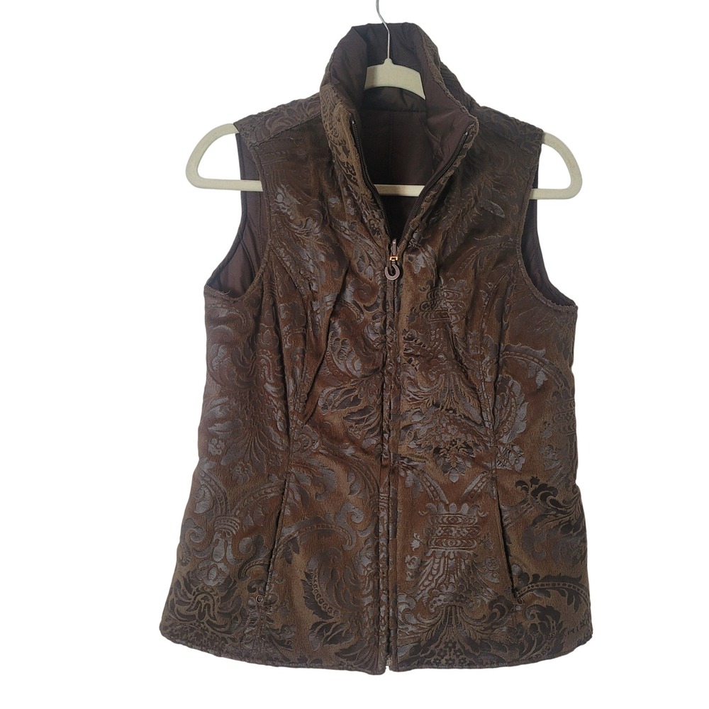 Ariat Womens Reversible Puffer Vest Brown Damask Velvet Quilted Small Western